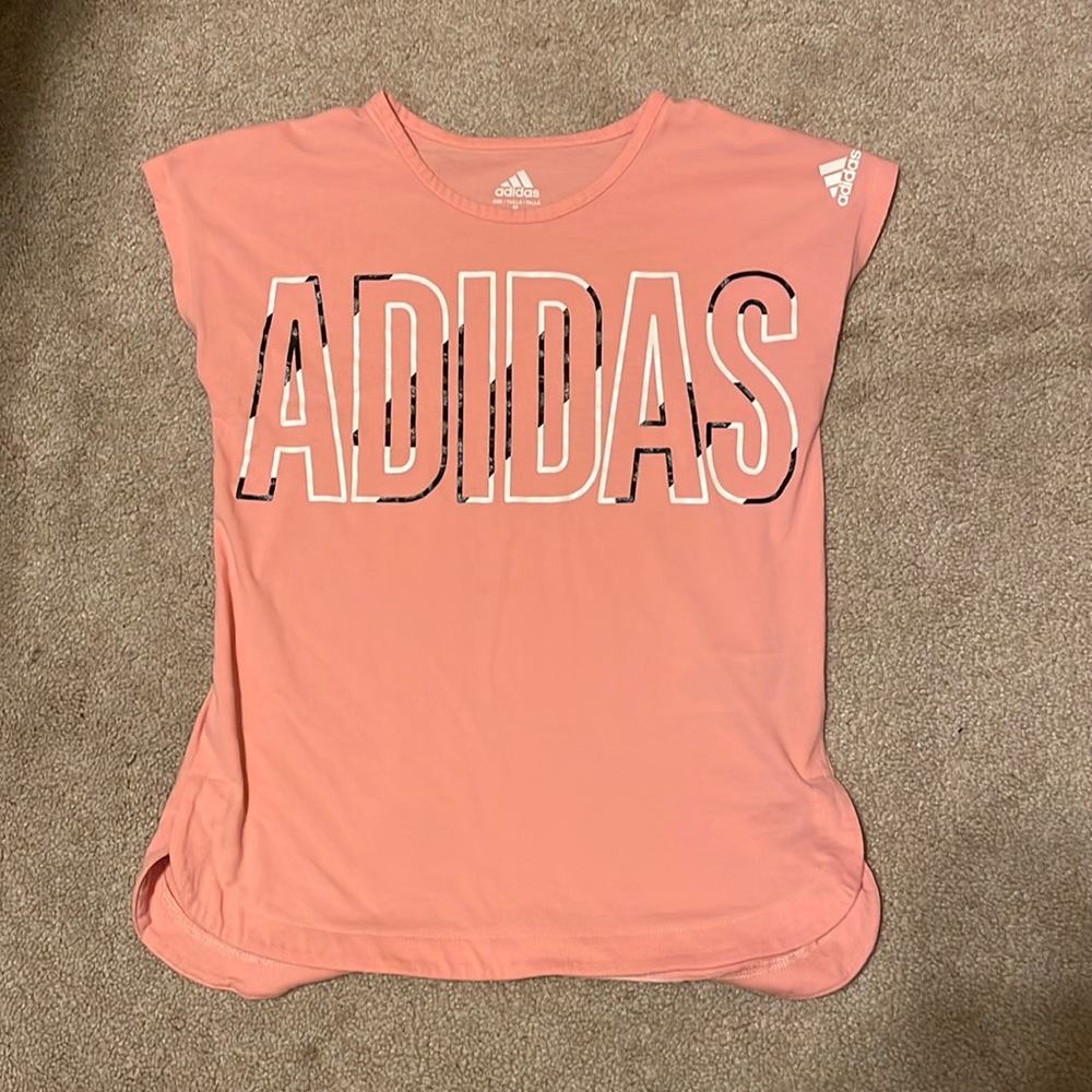 Pink adidas workout shirt, medium 10/12.